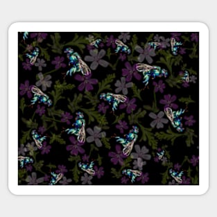 Copy of Bee with orchid and flowers black background Sticker